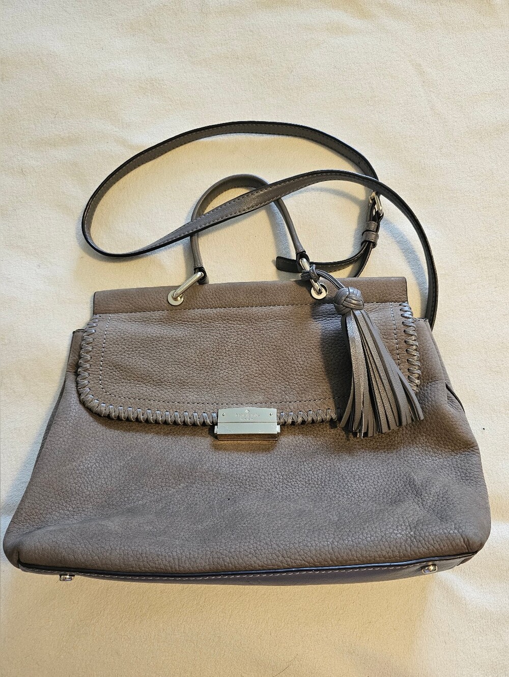 KATE SPADE women's Light Brown Suede Purse Tassel Shoulder Bag.